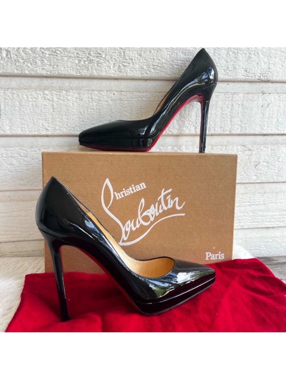 CHRISTIAN LOUBOUTIN Black Patent Pigalle So Kate Miss Z Platform Heels sz. 38